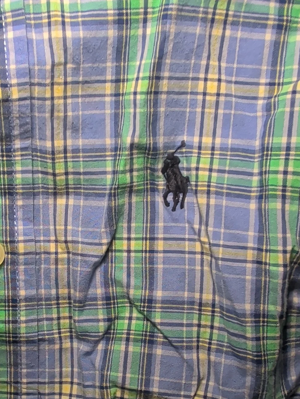 Ralph Lauren Blue + Green Plaid Button-Down Shirt Pony Logo Preppy Boys Size 2T
